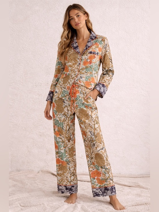 Anthropologie Other - Anthropologie x Carolina K Pajama Set Size L Boho Botanical Luxe Lounge Set